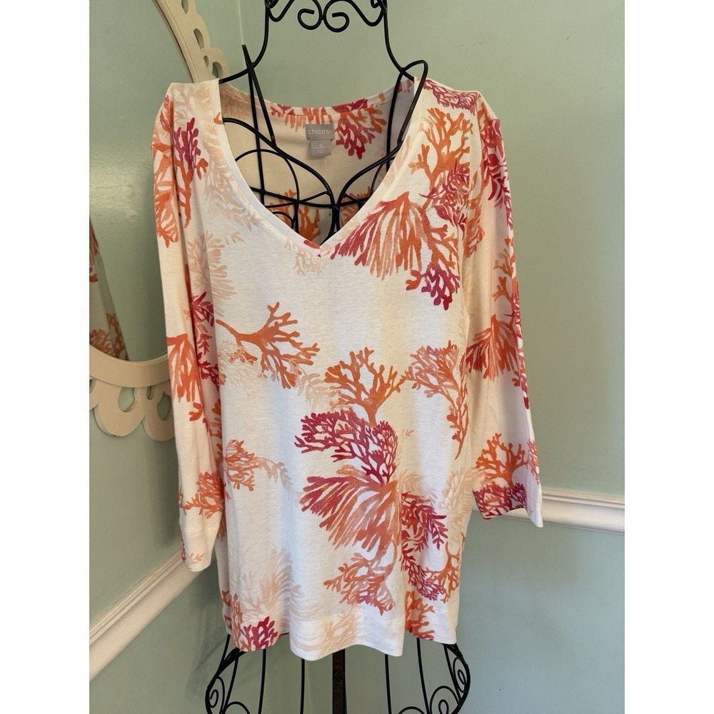 Chico's‎ Women's Sea Coral V-Neck Casual Blouse 3 XL pima Cotton